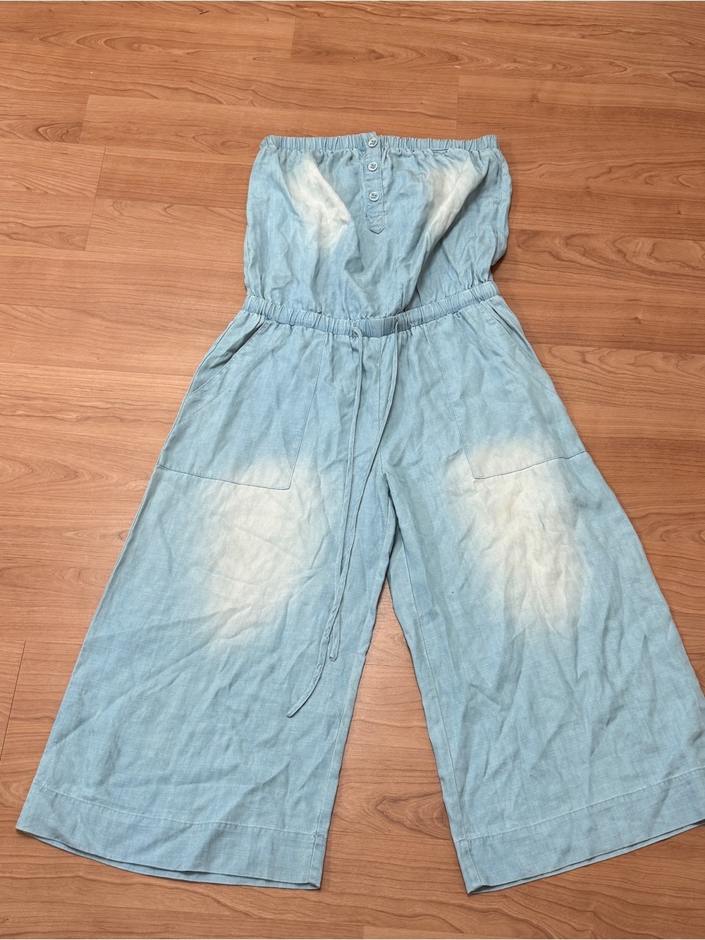 Fringe Studio Strapless Chambray Wide Leg Flare Jumpsuit M